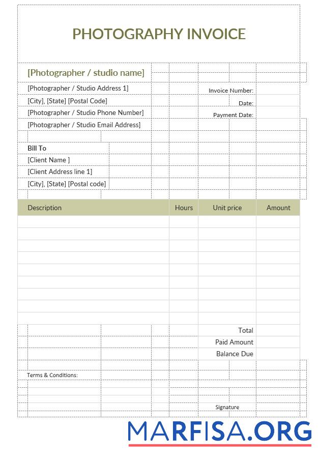 Printable Sample Photography Invoice Template